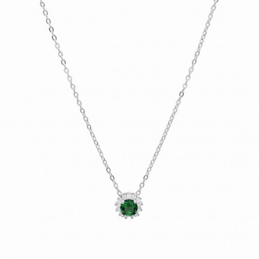 Ασημένιο κολιέ ροζέτα με πράσινη πέτρα ζιργκόν