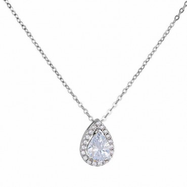 Ασημένιο κολιέ ροζέτα με σχήμα σταγόνας και πέτρες ζιργκόν 