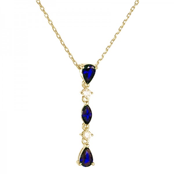 Ασημένιο επίχρυσο κολιέ με σειρά από λευκές και μπλε πέτρες ζιργκόν 