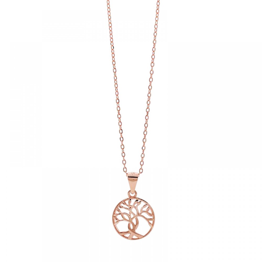 Ασημένιο με επιχρύσωση ροζ χρυσού κολιέ με το δέντρο της ζωής Ασημένιο με επιχρύσωση ροζ χρυσού κολιέ με το δέντρο της ζωής