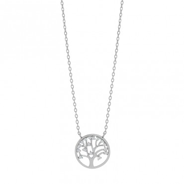 Ασημένιο κολιέ με το δέντρο της ζωής διακοσμημένο με λευκές πέτρες ζιργκόν Ασημένιο κολιέ με το δέντρο της ζωής διακοσμημένο με λευκές πέτρες ζιργκόν