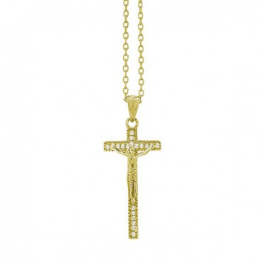 Αλυσίδα με κρεμαστό σταυρό με τον Εσταυρωμένο , από ασήμι επιχρυσωμένο