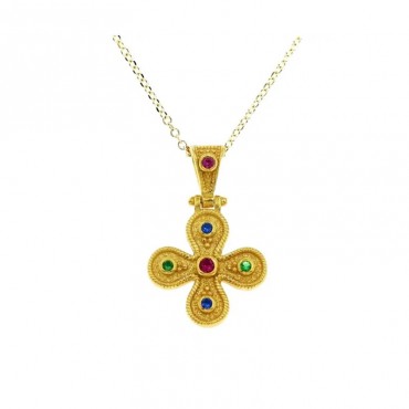 Ασημένιο επίχρυσο κολιέ με βυζαντινό σταυρό