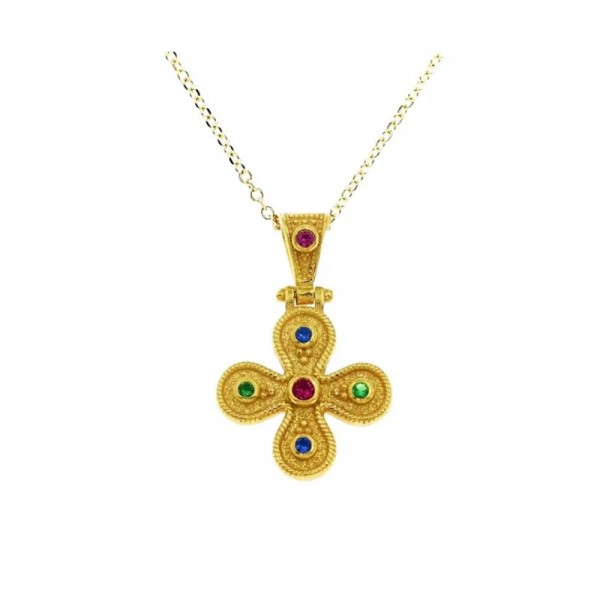 Ασημένιο επίχρυσο κολιέ με βυζαντινό σταυρό