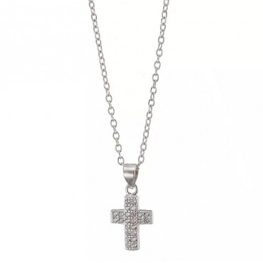 Ασημένιο κολιέ με μικρό σταυρό με πέτρες ζιργκόν