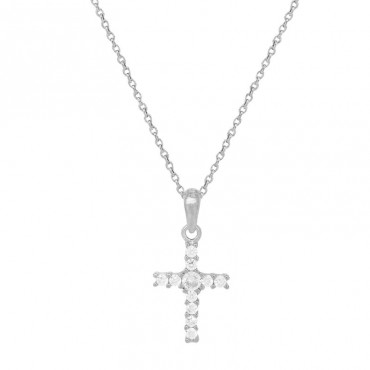 Ασημένιο κολιέ με σταυρό με πέτρες ζιργκόν