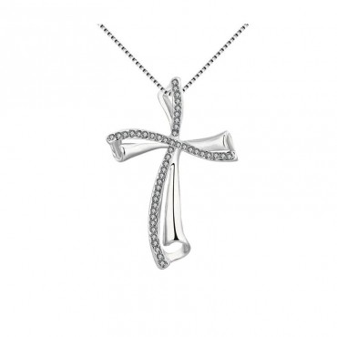 Ασημένια αλυσίδα με κρεμαστό σταυρό διακοσμημένο με πέτρες ζιργκόν 