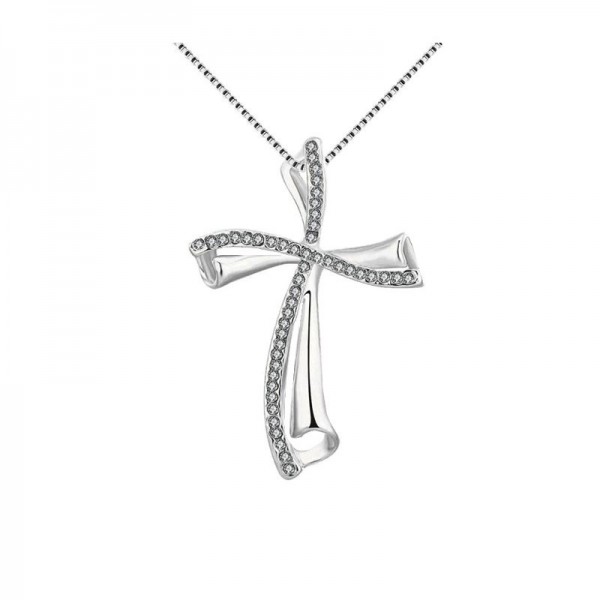 Ασημένια αλυσίδα με κρεμαστό σταυρό διακοσμημένο με πέτρες ζιργκόν 