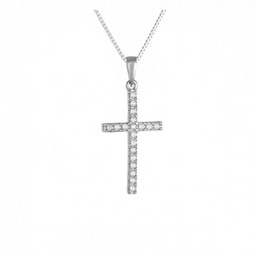 Ασημένιο κολιέ με λεπτό σταυρό και πέτρες ζιργκόν