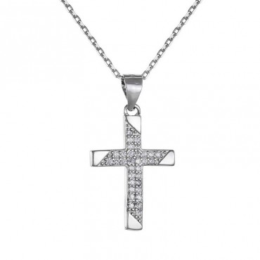 Ασημένια αλυσίδα με σταυρό διακοσμημένος με πέτρες ζιργκόν