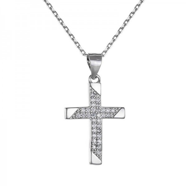 Ασημένια αλυσίδα με σταυρό διακοσμημένος με πέτρες ζιργκόν