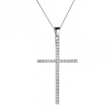 Ασημένια αλυσίδα με μεγάλο σταυρό διακοσμημένος με πέτρες ζιργκόν 