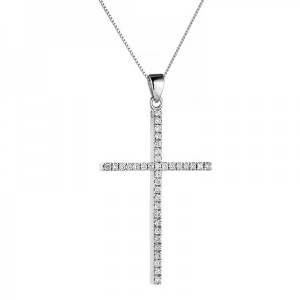 Ασημένια αλυσίδα με μεγάλο σταυρό διακοσμημένος με πέτρες ζιργκόν 