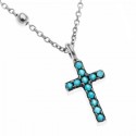 Ασημένιο κολιέ με μικρό σταυρό διακοσμημένος με πέτρες τιρκουάζ 