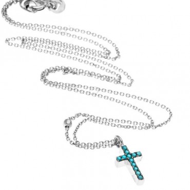 Ασημένιο κολιέ με μικρό σταυρό διακοσμημένος με πέτρες τιρκουάζ Ασημένιο κολιέ με μικρό σταυρό διακοσμημένος με πέτρες τιρκουάζ