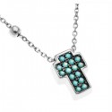 Ασημένιο κολιέ με μικρό σταυρό διακοσμημένος με πέτρες τιρκουάζ