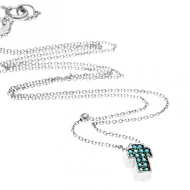 Ασημένιο κολιέ με μικρό σταυρό διακοσμημένος με πέτρες τιρκουάζ Ασημένιο κολιέ με μικρό σταυρό διακοσμημένος με πέτρες τιρκουάζ