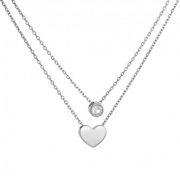 Ασημένιο διπλό κολιέ με καρδιά και πέτρα ζιργκόν