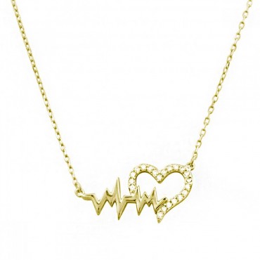 Ασημένιο επίχρυσο κολιέ με καρδιά και καρδιογράφημα 