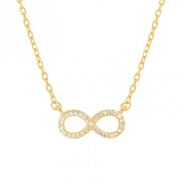 Ασημένιο επίχρυσο κολιέ με το άπειρο διακοσμημένο με πέτρες ζιργκόν