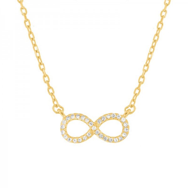 Ασημένιο επίχρυσο κολιέ με το άπειρο διακοσμημένο με πέτρες ζιργκόν