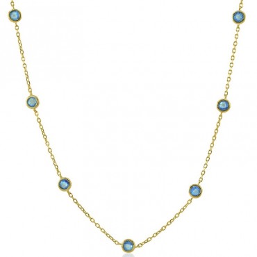 Ασημένιο επίχρυσο κολιέ - αλυσίδα με aqua-marine πέτρες