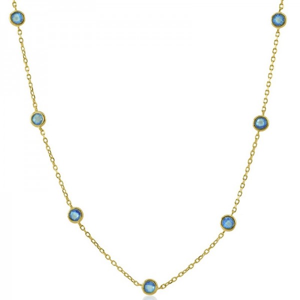Ασημένιο επίχρυσο κολιέ - αλυσίδα με aqua-marine πέτρες