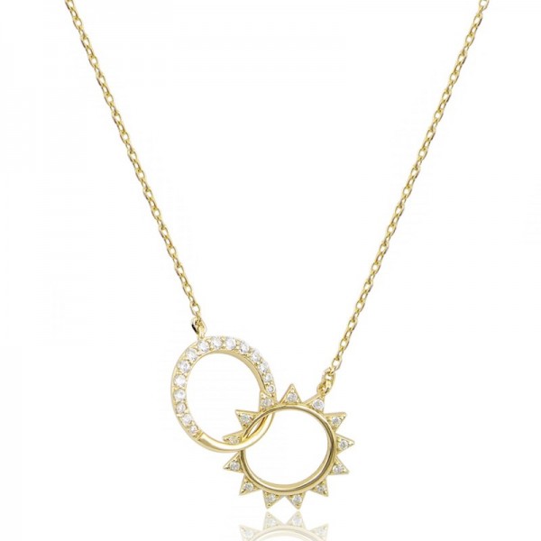 Ασημένιο επίχρυσο κολιέ με δύο ενωμένους κύκλους