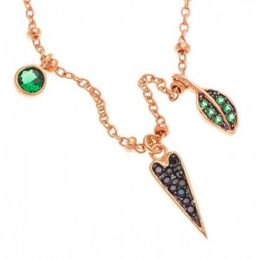 Ασημένιο με επιχρύσωση ροζ χρυσού κολιέ με καρδιά και φύλλο Ασημένιο με επιχρύσωση ροζ χρυσού κολιέ με καρδιά και φύλλο