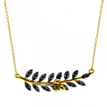 Ασημένιο κολιέ με κλαδί ελιάς , χειροποίητο με επιχρύσωση 24Κ