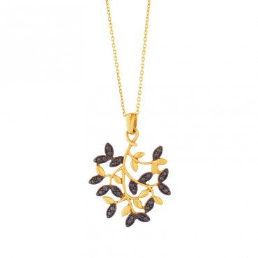 Ασημένιο κολιέ με κρεμαστό κλαδί ελιάς , χειροποίητο με επιχρύσωση 24Κ