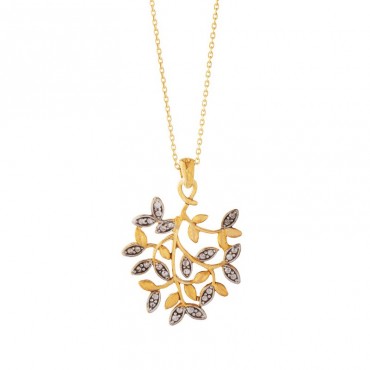 Ασημένιο κολιέ με κρεμαστό κλαδί ελιάς , χειροποίητο με επιχρύσωση 24Κ