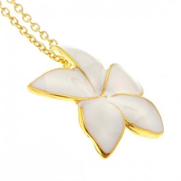 Ασημένιο επίχρυσο κολιέ με λουλούδι από λευκό σμάλτο 
