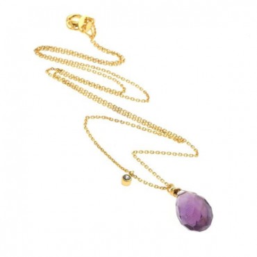 Ασημένιο κολιέ με επιχρύσωση 18Κ και πέτρα αμέθυστος