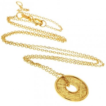 Ασημένιο με επιχρύσωση 18Κ κολιέ με φλουρί περασμένο στην αλυσίδα 