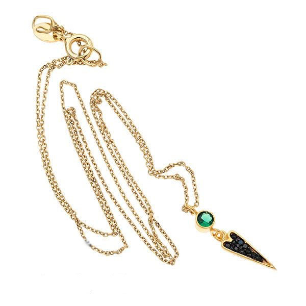 Ασημένιο και επιχρυσωμένο κολιέ με μικρή καρδιά και πράσινη πέτρα 