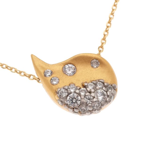 Ασημένιο επίχρυσο κολιέ μικρή σταγόνα με λευκές πέτρες ζιργκόν