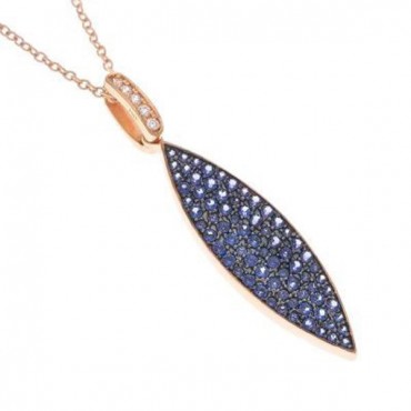 Ασημένιο κολιέ με σχήμα ναβέτα με μπλε πέτρες ζιργκόν