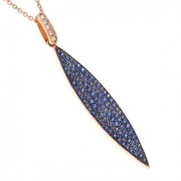 Ασημένιο κολιέ με σχήμα ναβέτα με μπλε πέτρες ζιργκόν