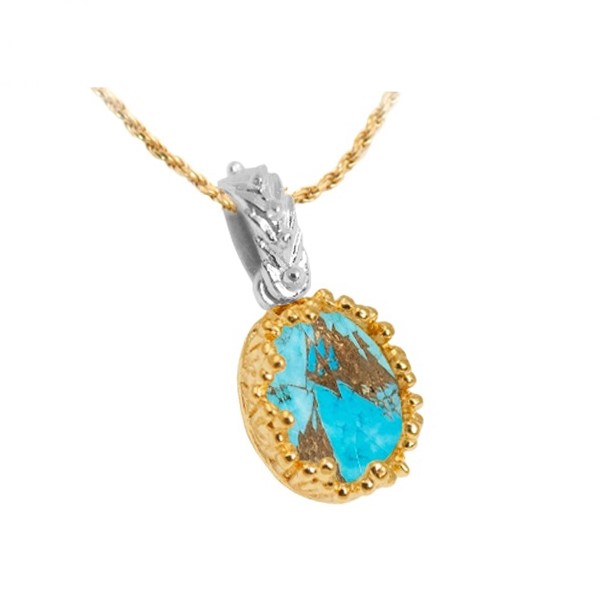 Ασημένιο επίχρυσο κολιέ με πέτρα copper-turquoise