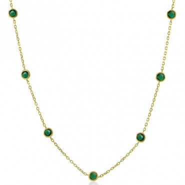 Ασημένιο επίχρυσο κολιέ - αλυσίδα με πράσινες πέτρες 