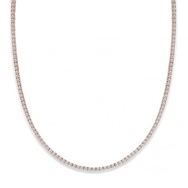 Ασημένιο με επιχρύσωση ροζ χρυσού κολιέ-ριβιέρα με λευκές πέτρες ζιργκόν