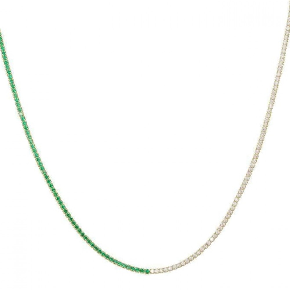 Ασημένιο επίχρυσο κολιέ-ριβιέρα με λευκές και πράσινες πέτρες ζιργκόν Ασημένιο επίχρυσο κολιέ-ριβιέρα με λευκές και πράσινες πέτρες ζιργκόν