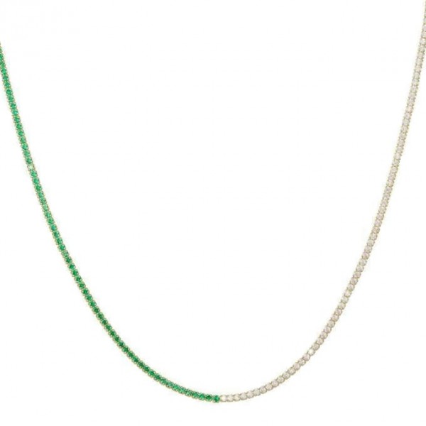 Ασημένιο επίχρυσο κολιέ-ριβιέρα με λευκές και πράσινες πέτρες ζιργκόν