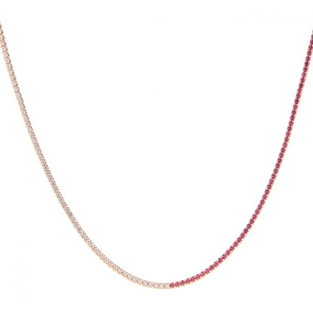 Ασημένιο με επιχρύσωση ροζ χρυσού κολιέ-ριβιέρα με λευκές και φούξια πέτρες ζιργκόν Ασημένιο με επιχρύσωση ροζ χρυσού κολιέ-ριβιέρα με λευκές και φούξια πέτρες ζιργκόν