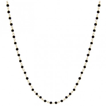 Ασημένιο και επιχρυσωμένο κολιέ ροζάριο με μαύρες χάντρες