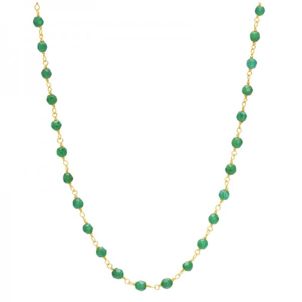 Ασημένιο και επιχρυσωμένο κολιέ - ροζάριο με ημιπολύτιμες πέτρες αβεντουρίνη