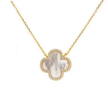 Ασημένιο και επίχρυσο κολιέ με πέτρες φίλντισι και ζιργκόν σε λευκό χρώμα 