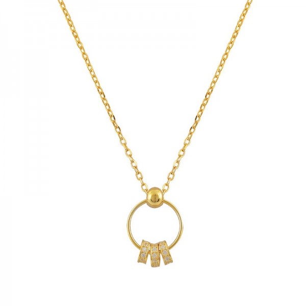 Ασημένιο επίχρυσο κολιέ με τρεις μικρές ροδέλες με πέτρες ζιργκόν