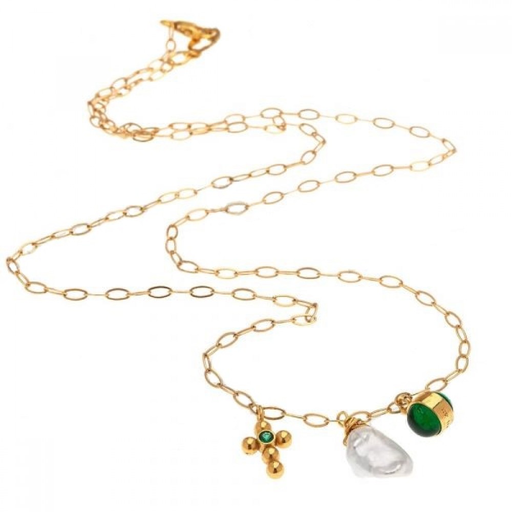 Ασημένιο επίχρυσο κολιέ με κρεμαστά στοιχεία Ασημένιο επίχρυσο κολιέ με κρεμαστά στοιχεία